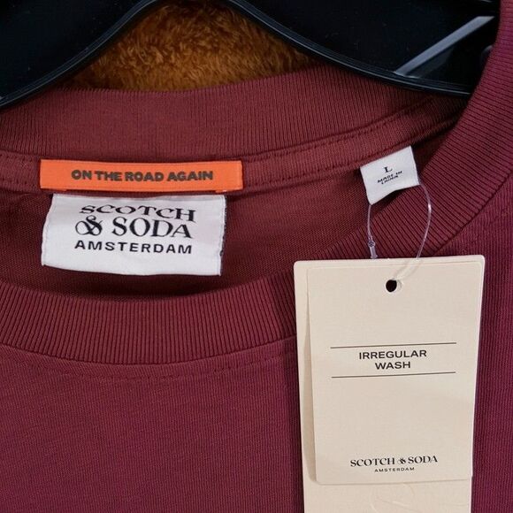 SCOTCH & SODA Shirt Mens Large Burgundy Pullover Vintage Wash Loose Fit Tee - Picture 3 of 9